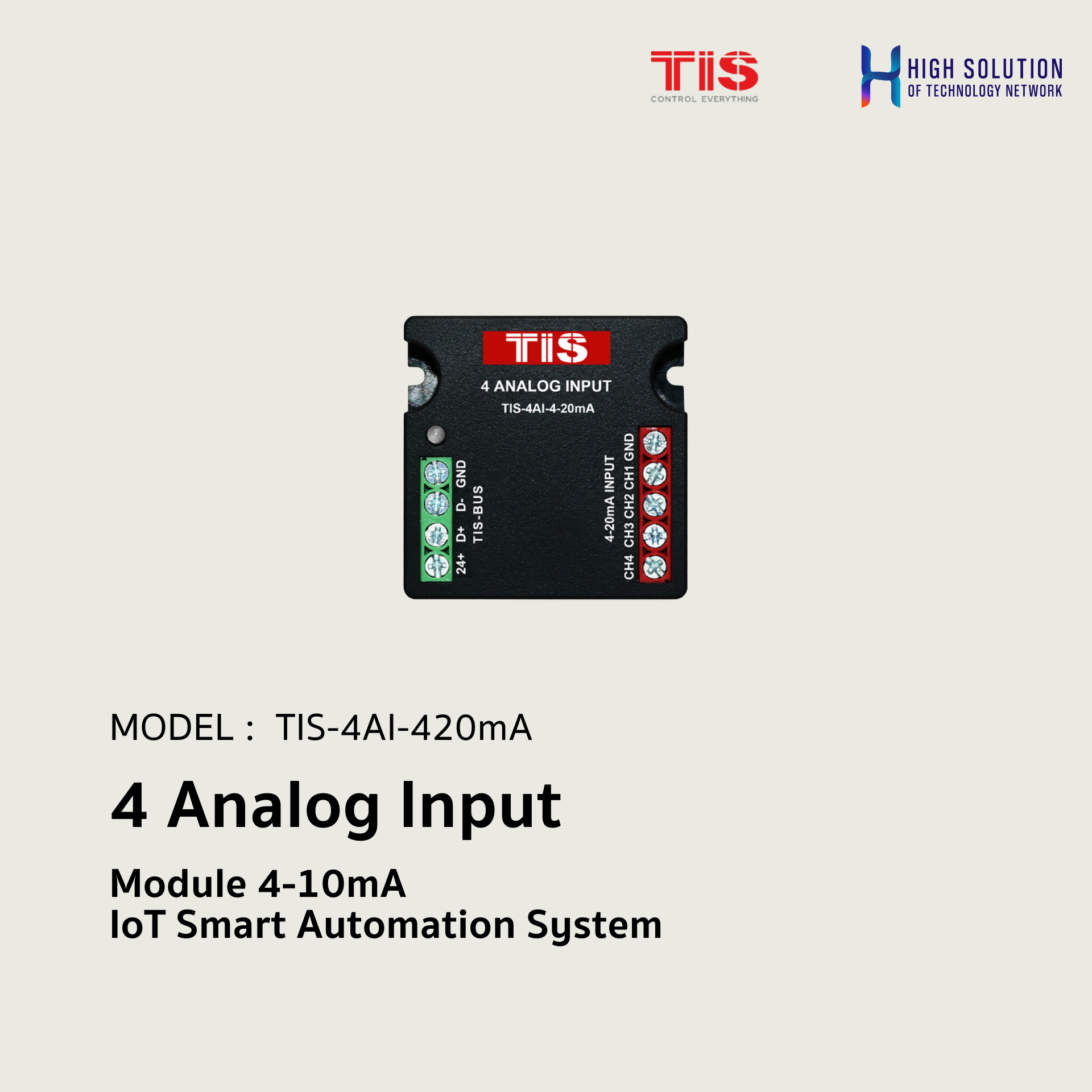 TIS-4AI-420mA, TIS, 4 Analog Input Module 4-10mA - IoT Smart Automation System
