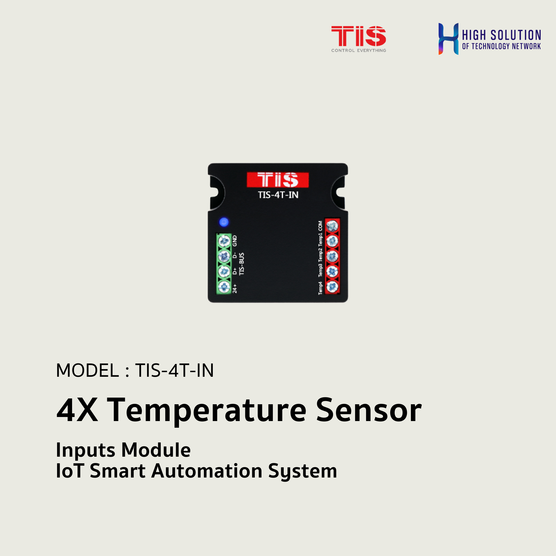 TIS-4T-IN, TIS, 4X Temperature Sensor Inputs Module - IoT Smart Automation System