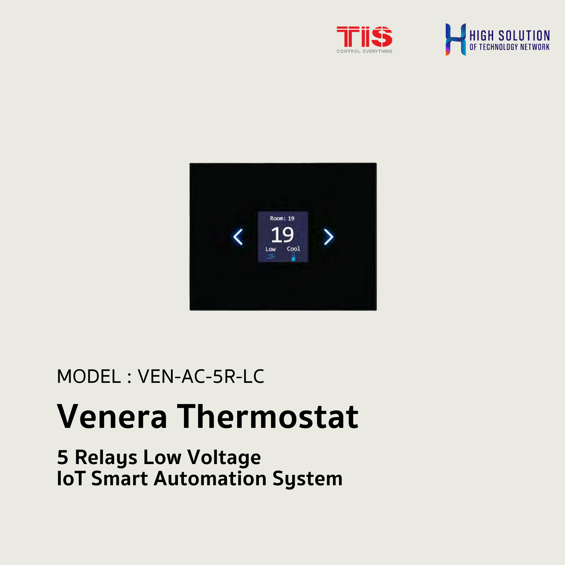 VEN-AC-5R-LC, TIS, Venera Thermostat 5 Relays Low Voltage - IoT Smart Automation System