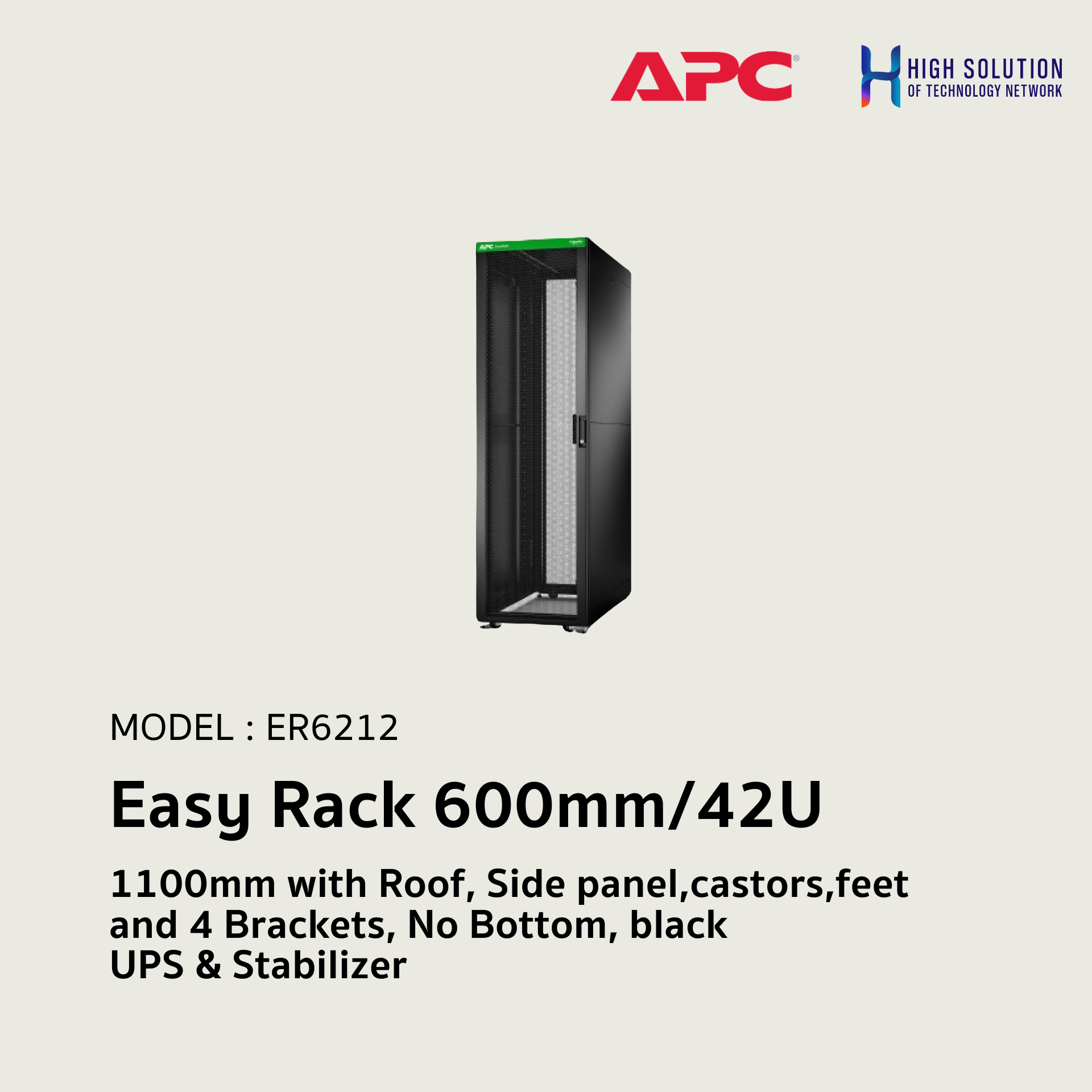 ER6212, APC, Easy Rack 600mm/42U/1100mm with Roof, Side panel,castors,feet and 4 Brackets, No Bottom, black - UPS & Stabilizer