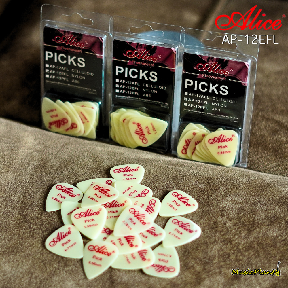 Alice ปิ๊กกีตาร์ Ivory Nylon แพ็ค 12 ชิ้น มีหลายไซส์