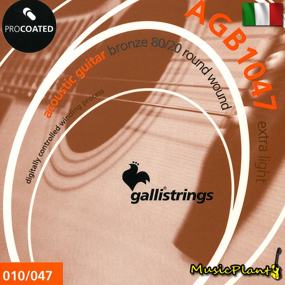 GalliStrings สายกีตาร์โปร่งเคลือบกันสนิม 80/20 Bronze รุ่น AGB1047 EXTRA LIGHT