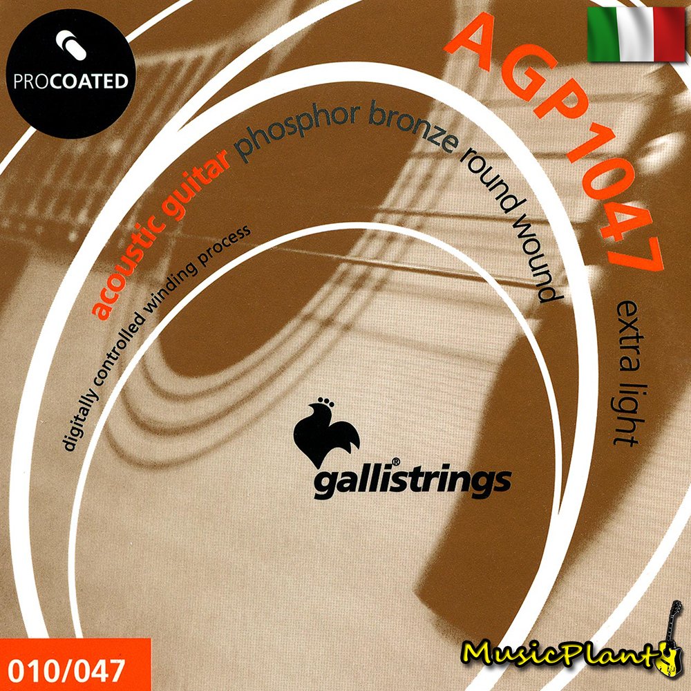 GalliStrings สายกีตาร์โปร่งเคลือบกันสนิม Coated Phospher Bronze รุ่น AGP1047 EXTRA LIGHT