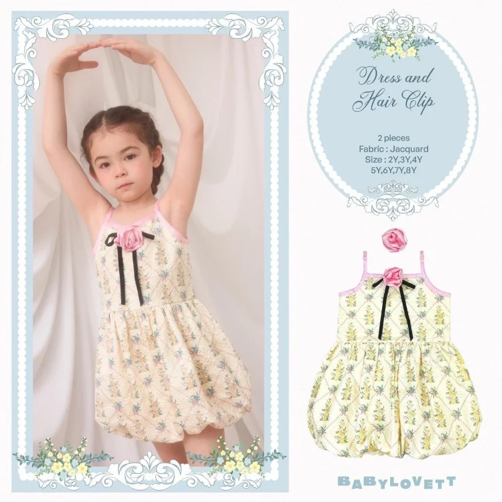 BabyLovett Villa Fontaine Collection Dress & Hair Clip ชุดเดรสเด็กกระโปรงบอลลูน พร้อมกิ๊บดอกไม้