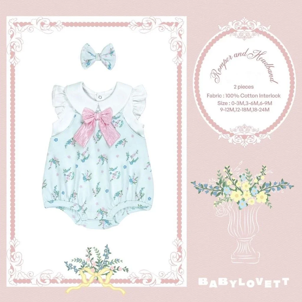 BabyLovett Villa Fontaine Collection Romper & Headband No.10 ชุดรอมเปอร์เด็ก 100% Cotton Interlock พร้อมโบว์คาดผม