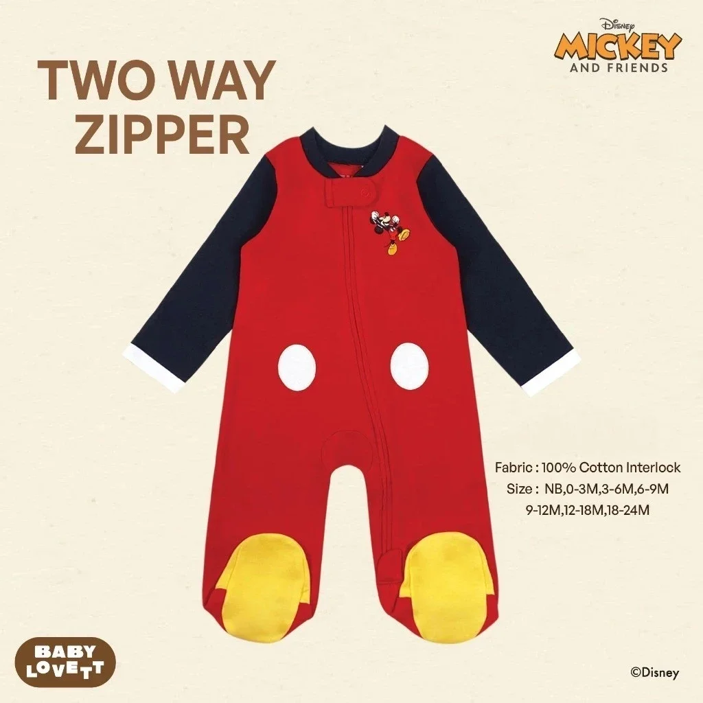 BabyLovett ชุดนอนเด็กปิดเท้า Mickey Mouse & Friends™ Two-Way Zipper ผ้า 100% Premium Cotton (0M-2Y)