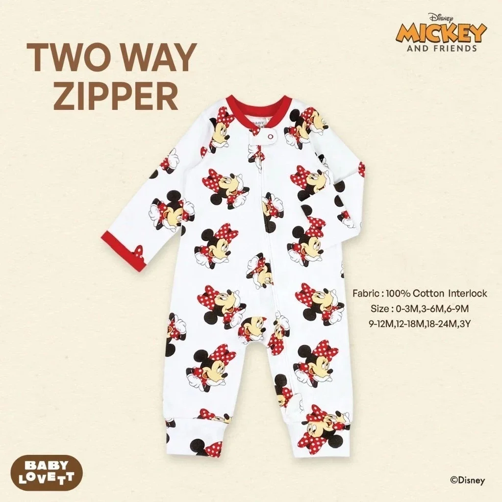 BabyLovett ชุดนอนเด็กเปิดเท้า Mickey Mouse & Friends™ Two-Way Zipper ผ้า 100% Premium Cotton (0M-3Y)