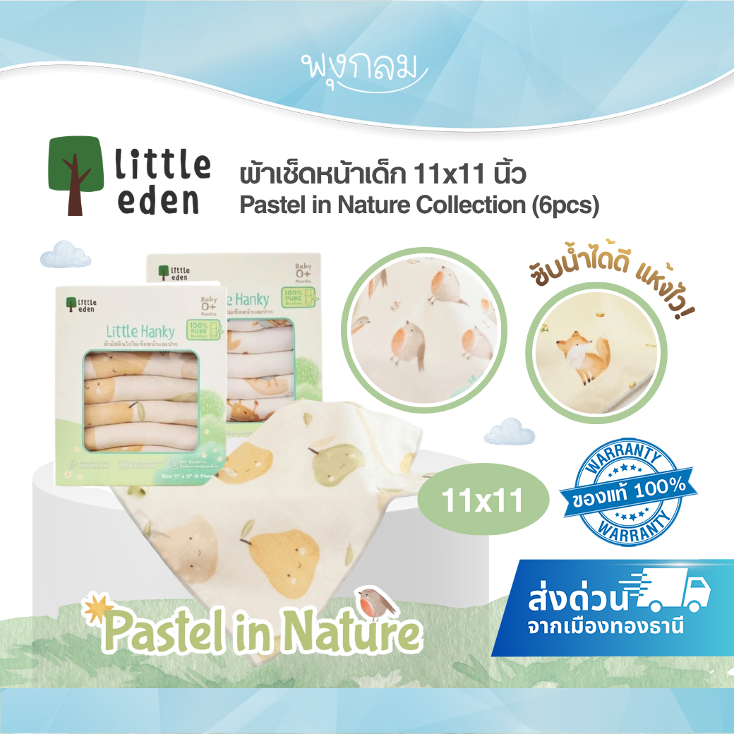 LITTLE EDEN ผ้าเช็ดหน้าเด็ก Pastel in Nature Collection 11x11 นิ้ว (6pcs)