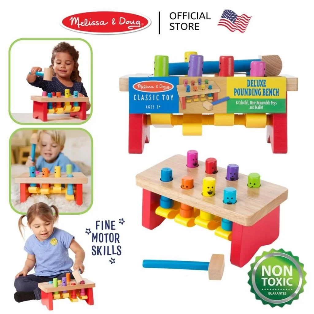 Melissa & Doug Deluxe Pounding Bench รุ่น 4490 ชุดค้อนตอกไม้ หมุดเด้งอัตโนมัติ ของเล่นเสริมพัฒนาการ