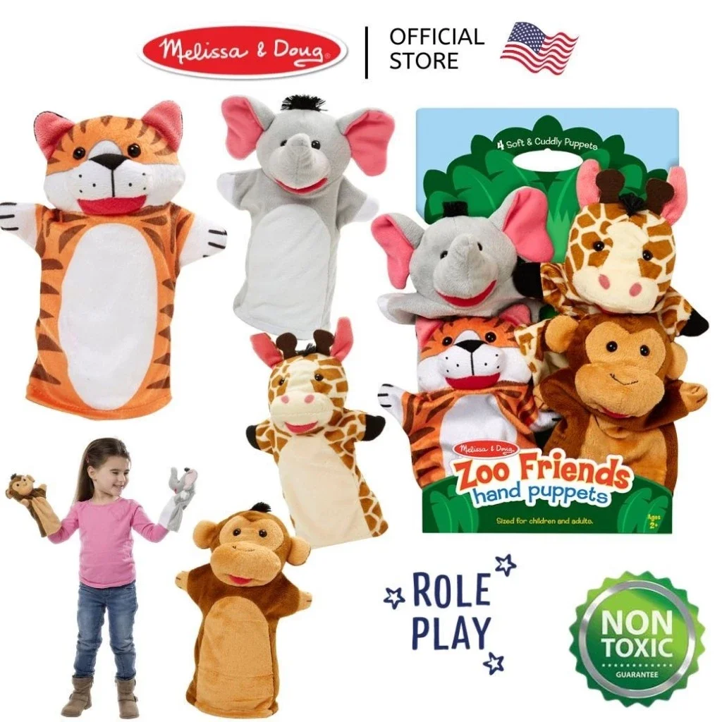Melissa & Doug Hand Puppet ชุดหุ่นมือตุ๊กตาผ้า 4 ตัว ของเล่นเสริมจินตนาการ สำหรับเด็ก 2 ปีขึ้นไป