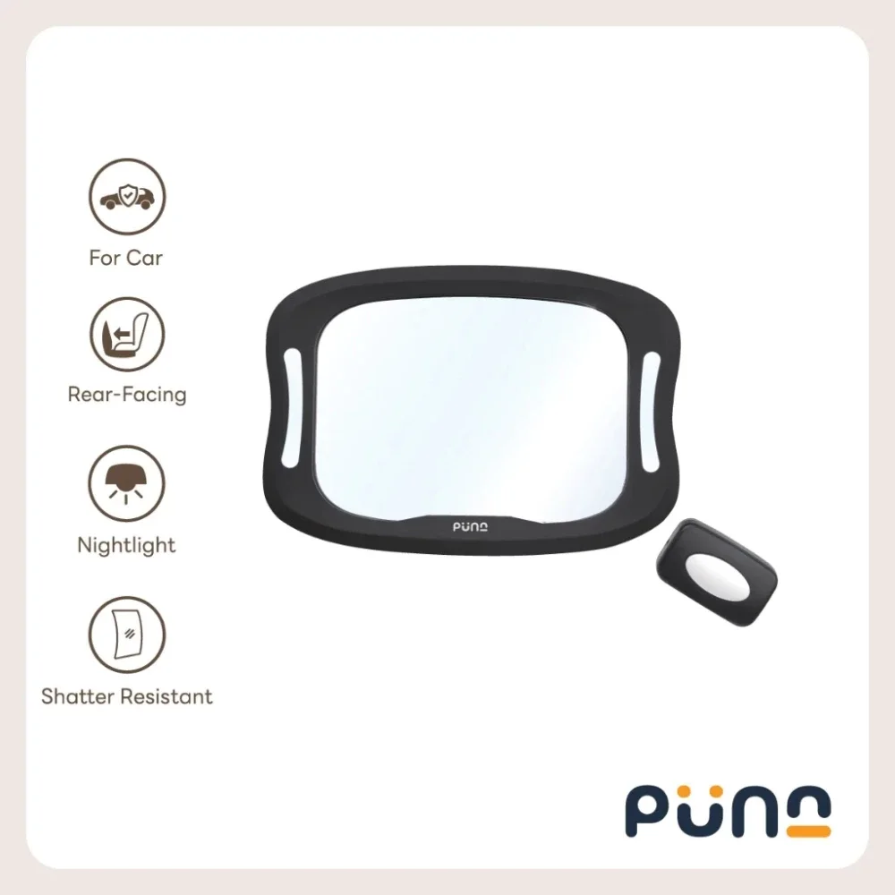PUNA กระจกมองเด็กนั่งคาร์ซีท พร้อมไฟ LED และรีโมท Baby Car Mirror Shatterproof มุมกว้าง
