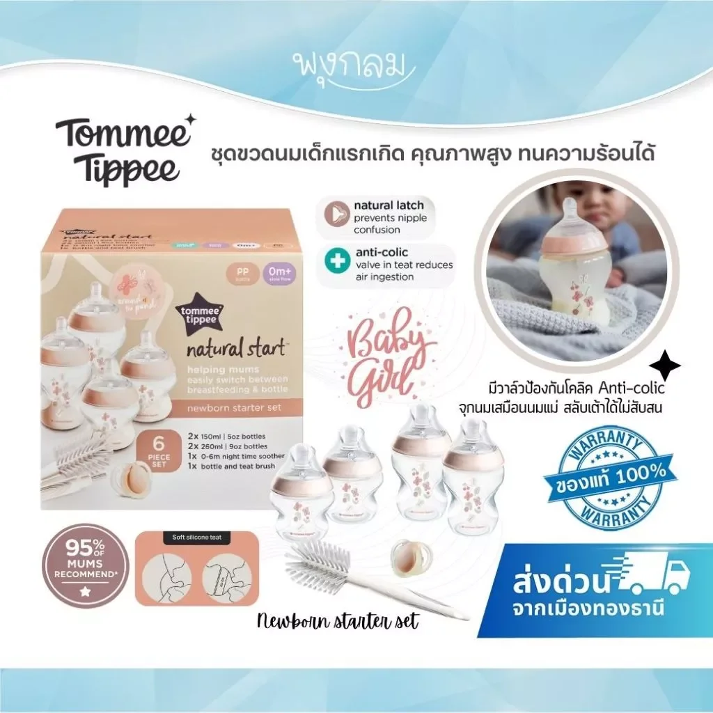 Tommee Tippee ชุดเซทขวดนมเด็กแรกเกิด Newborn Girl Set พร้อมจุกนมเสมือนแม่ (0M+)