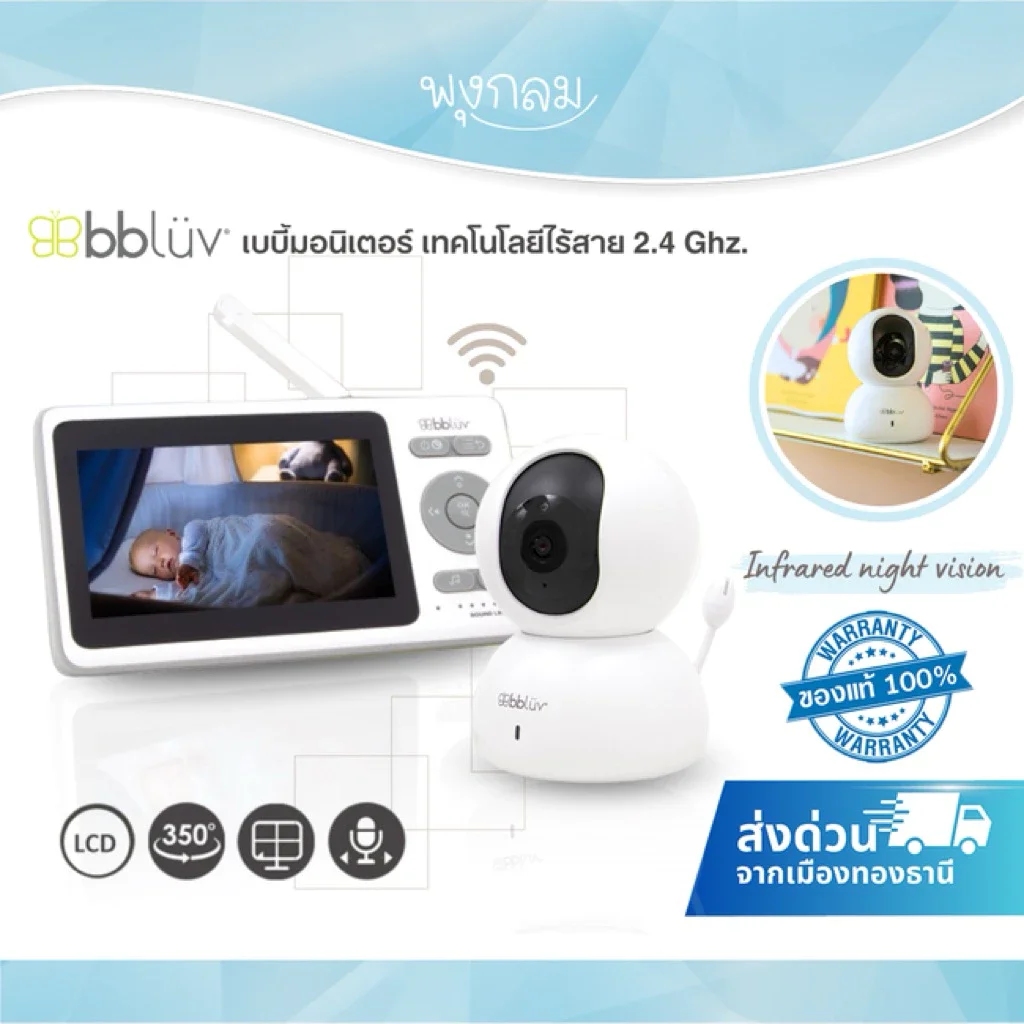 BBLUV Cäm Baby Monitor เบบี้มอนิเตอร์ กล้องดูเด็กไร้สาย 2.4GHz FHSS จอ HD พร้อมอินฟราเรด