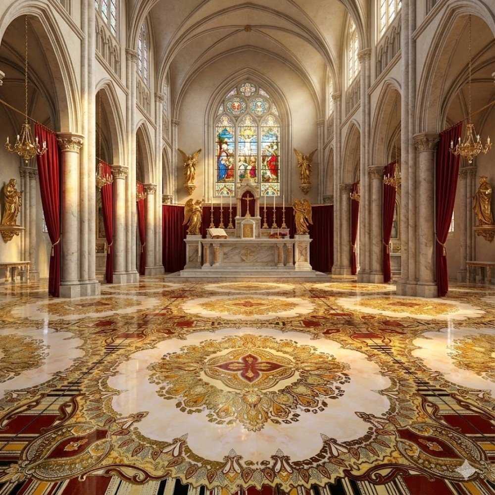 กระเบื้องตกแต่งพื้นดอกกลาง 120x120cm รุ่น Royal Gold Majesty