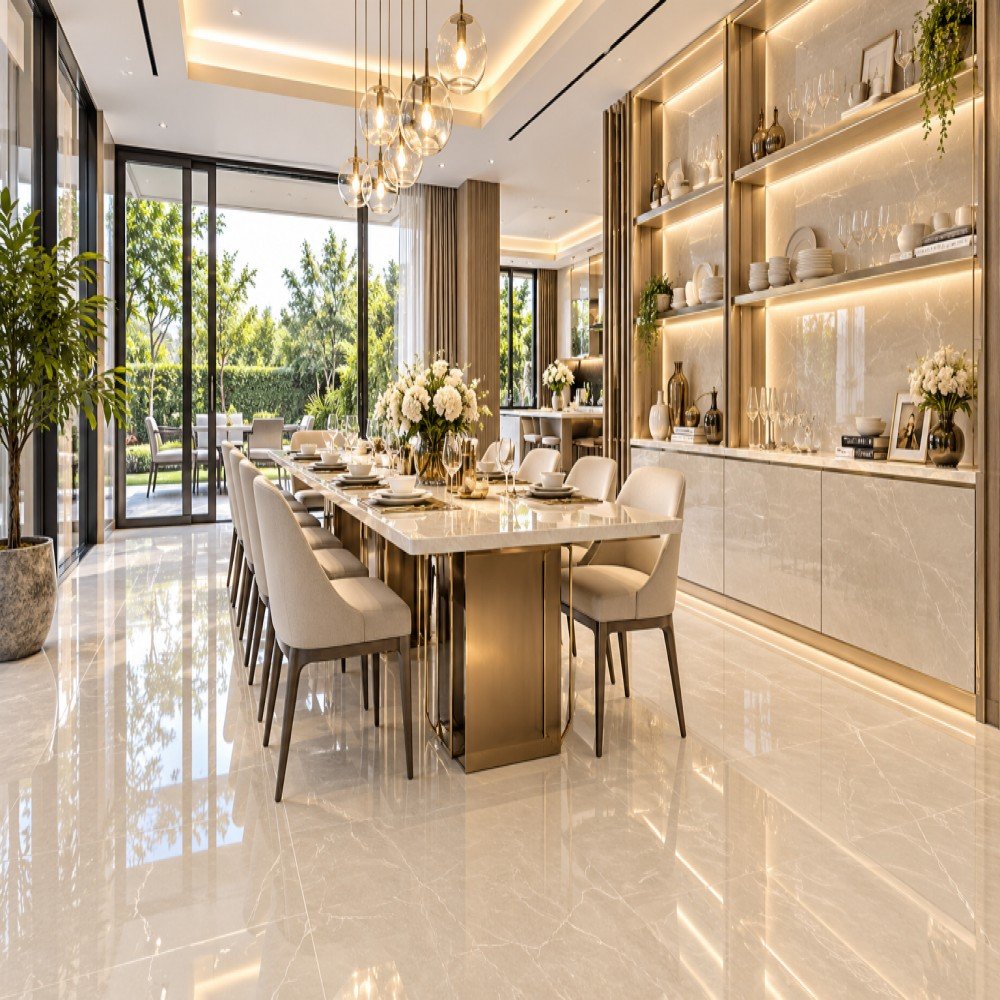 กระเบื้องพอร์ซเลน 60×120 ซม.บาเซโรน่า ครีม ผิวเงา (PQ61286)