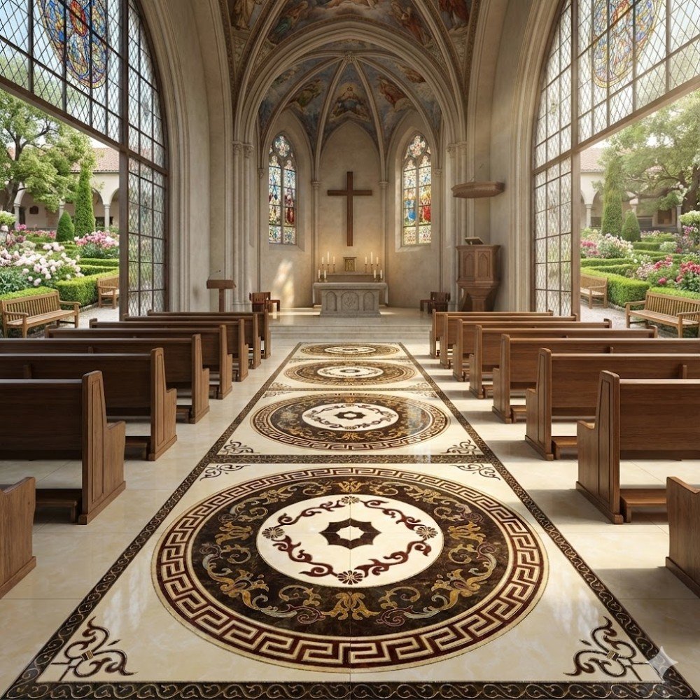 กระเบื้องชุดดอกกลาง 120x120 ซม.Golden Mandala Marble