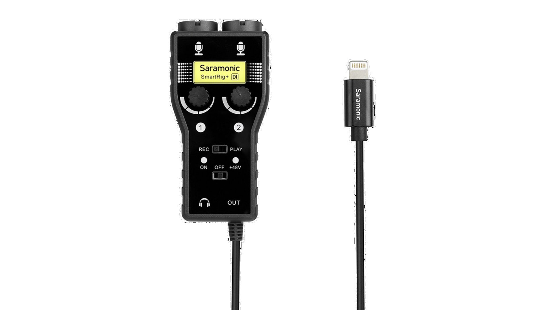 Saramonic SmartRig+ Di 2-Channel XLR & 3.5mm Microphone Mixer + 6.3mm Guitar Audio Interface with Phantom Power & MFi Certified Lightning Connector for iOS Smartphones and Tablets - Black