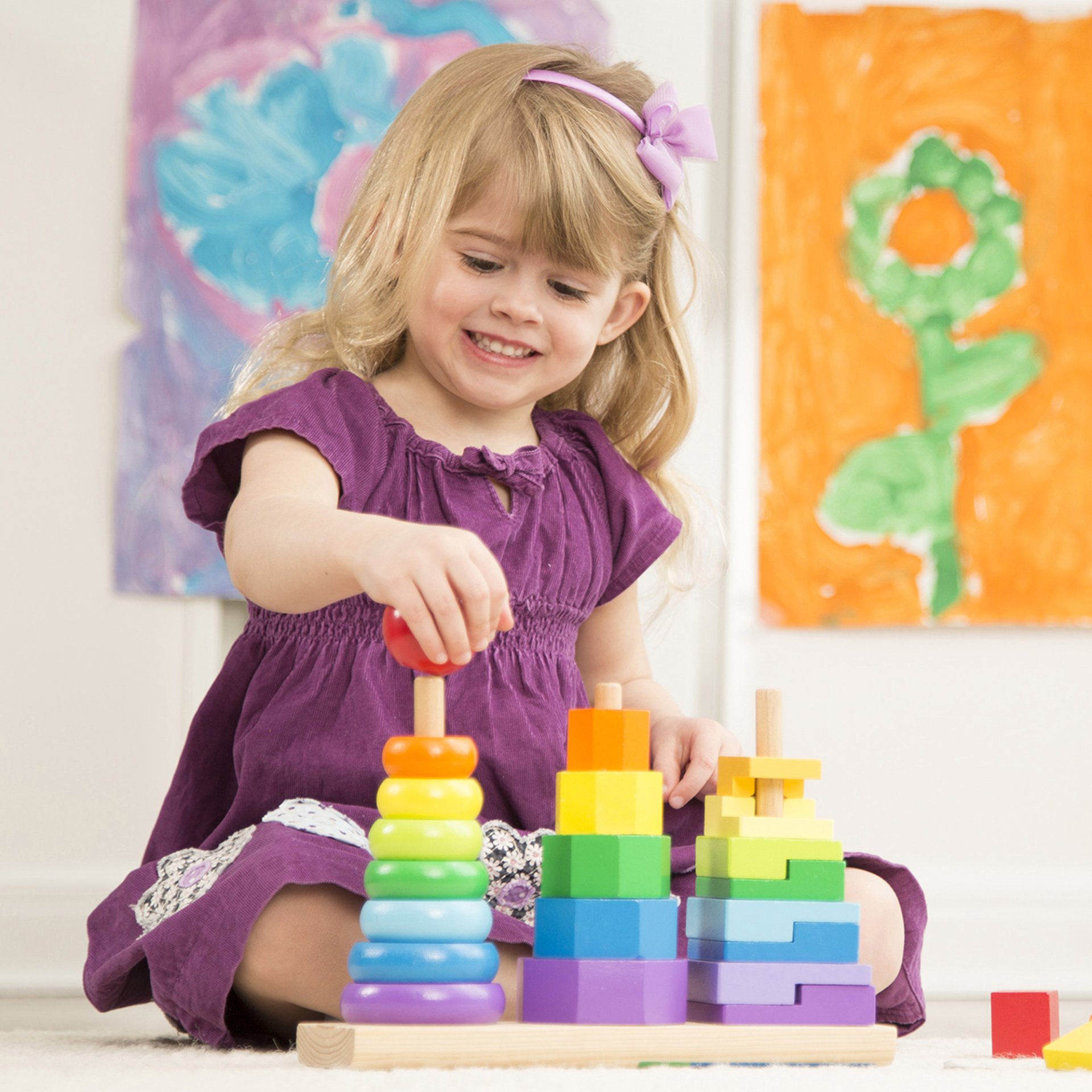 Melissa & Doug Geometric Stacker รุ่น 0567 หอคอยสีรุ้ง 3 เสา เปรียบ ...