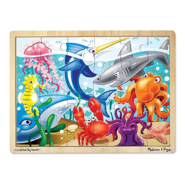 [จิ๊กซอไม้24ชิ้น] รุ่น 2938 รุ่นสัตว์ทะเล พร้อมฐานไม้อย่างดี Melissa & Doug Wooden Sea Life Jigsaw Puzzle