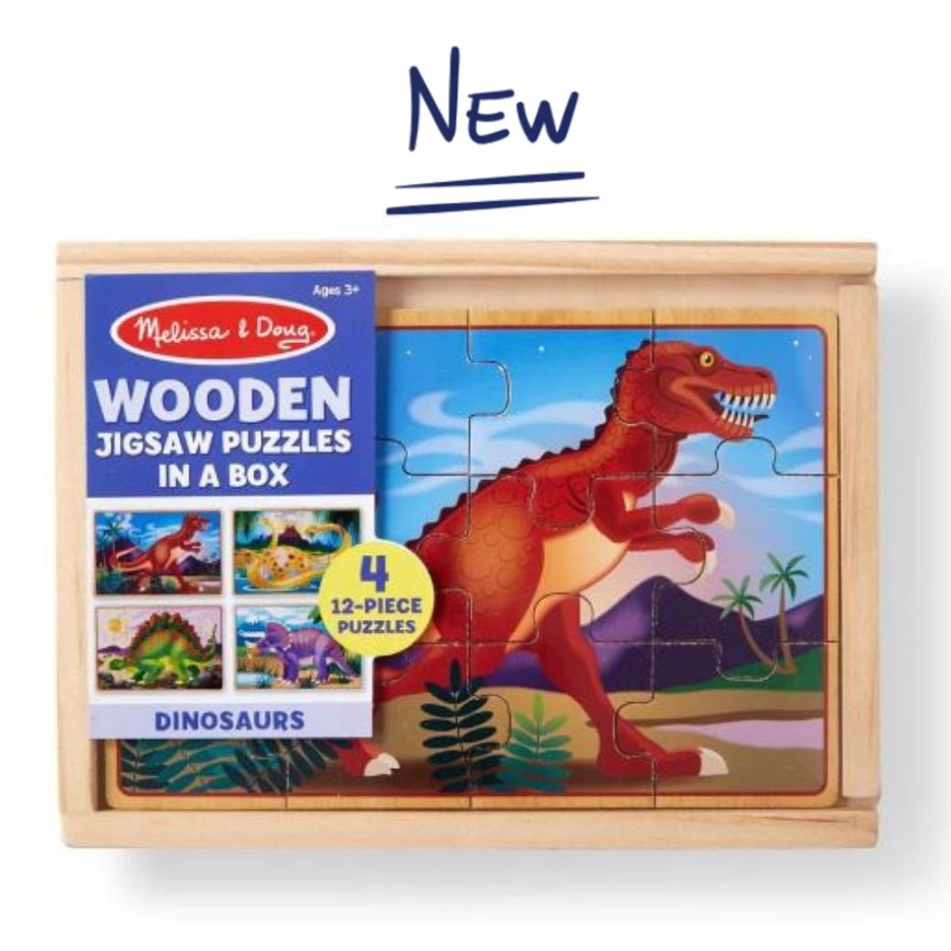 รุ่น 3791 Melissa & Doug Wooden Jigsaw Puzzles in a Box Dinosaurs จิ๊กซอไม้12ชิ้นx4ลาย รุ่นไดโนเสาร์