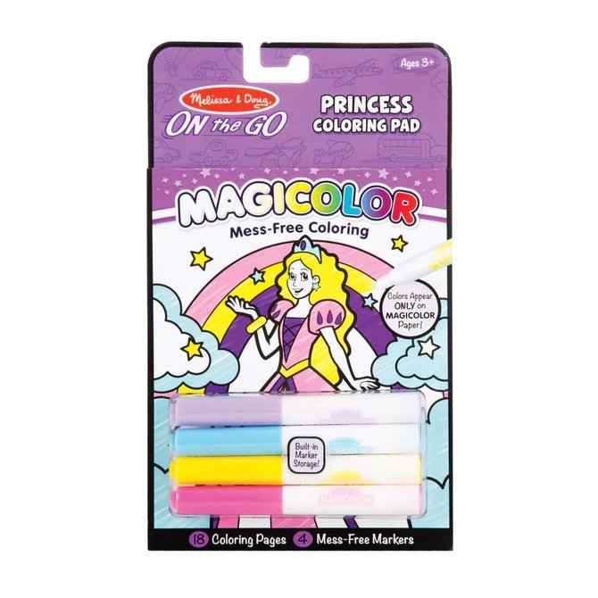 [18แผ่น+4สีไม่เลอะ] รุ่น 9136 สมุดระบายสีไม่เลอะเทอะ 4 แท่ง รุ่นเจ้าหญิง Melissa & Doug  Magicolor Coloring – Princess