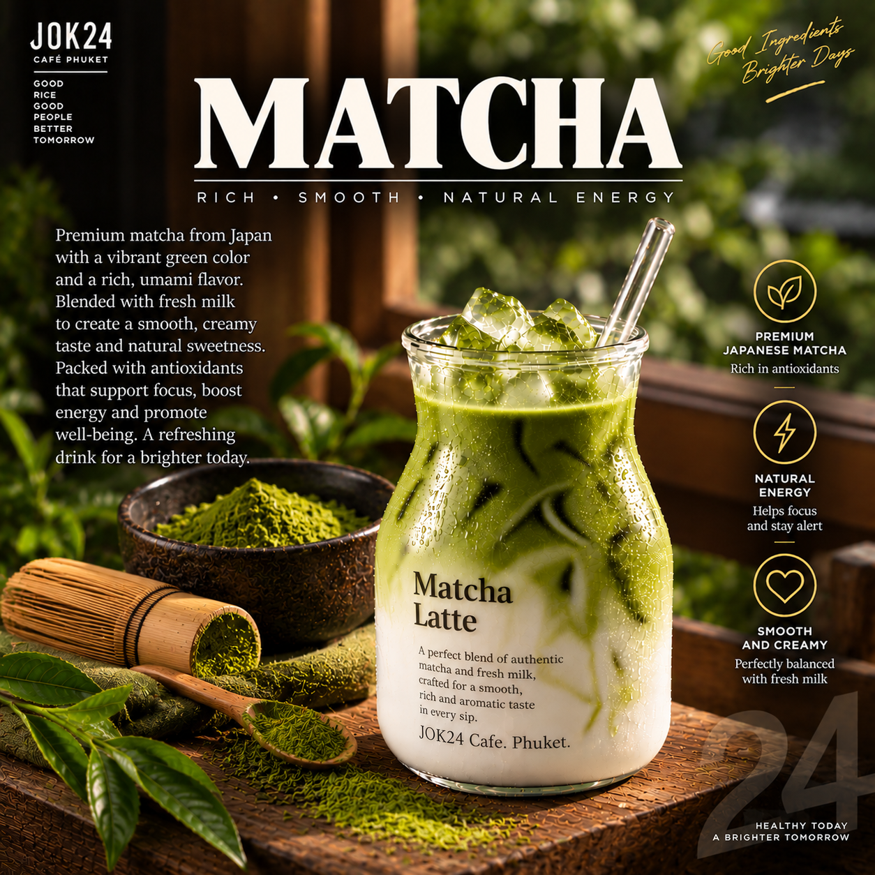 Matcha  deep, mellow flavor from finely ground tea leaves