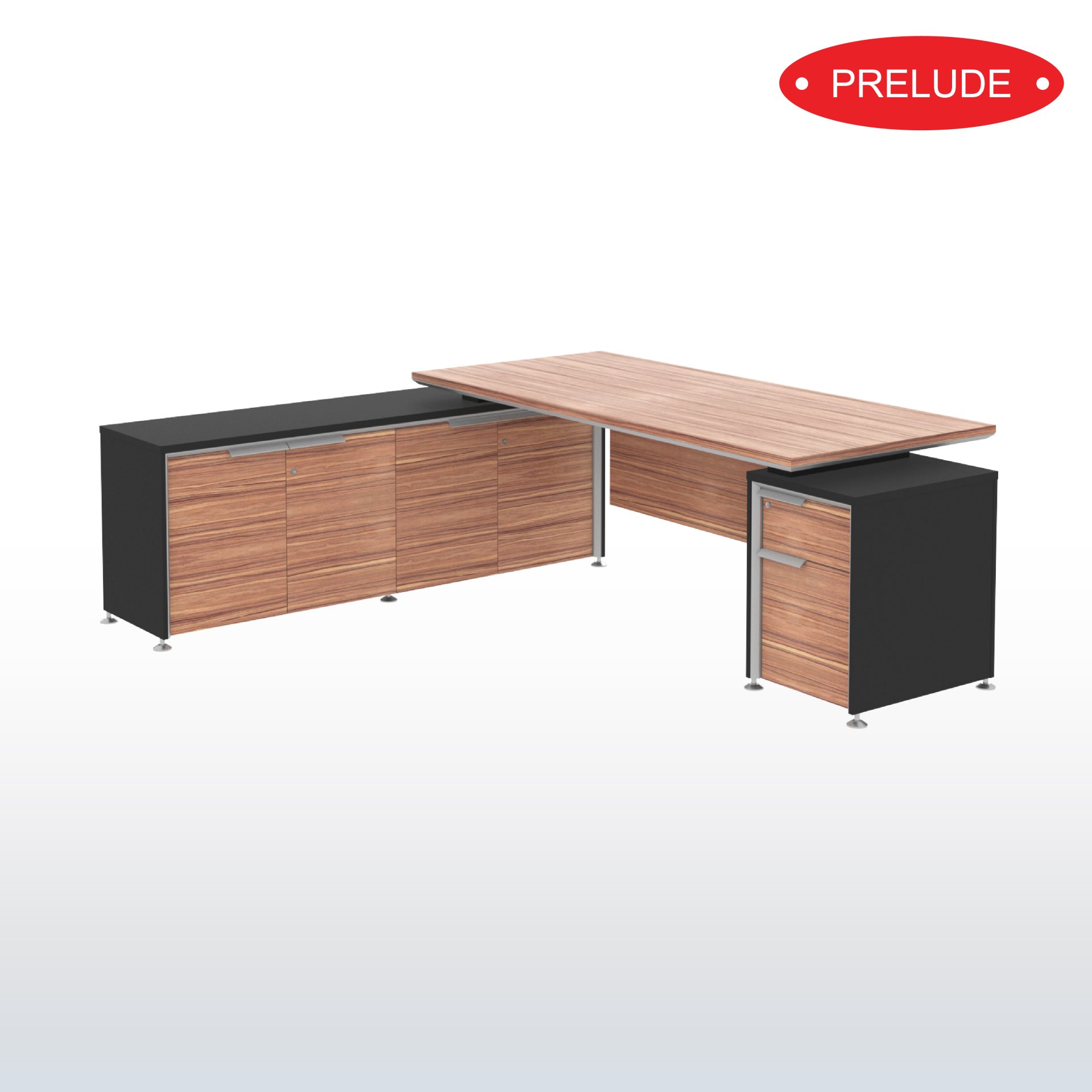 โต๊ะผู้บริหาร 2 ลิ้นชัก ขวา-ตู้แอลซ้าย B-Walnut Grand BGL-2320