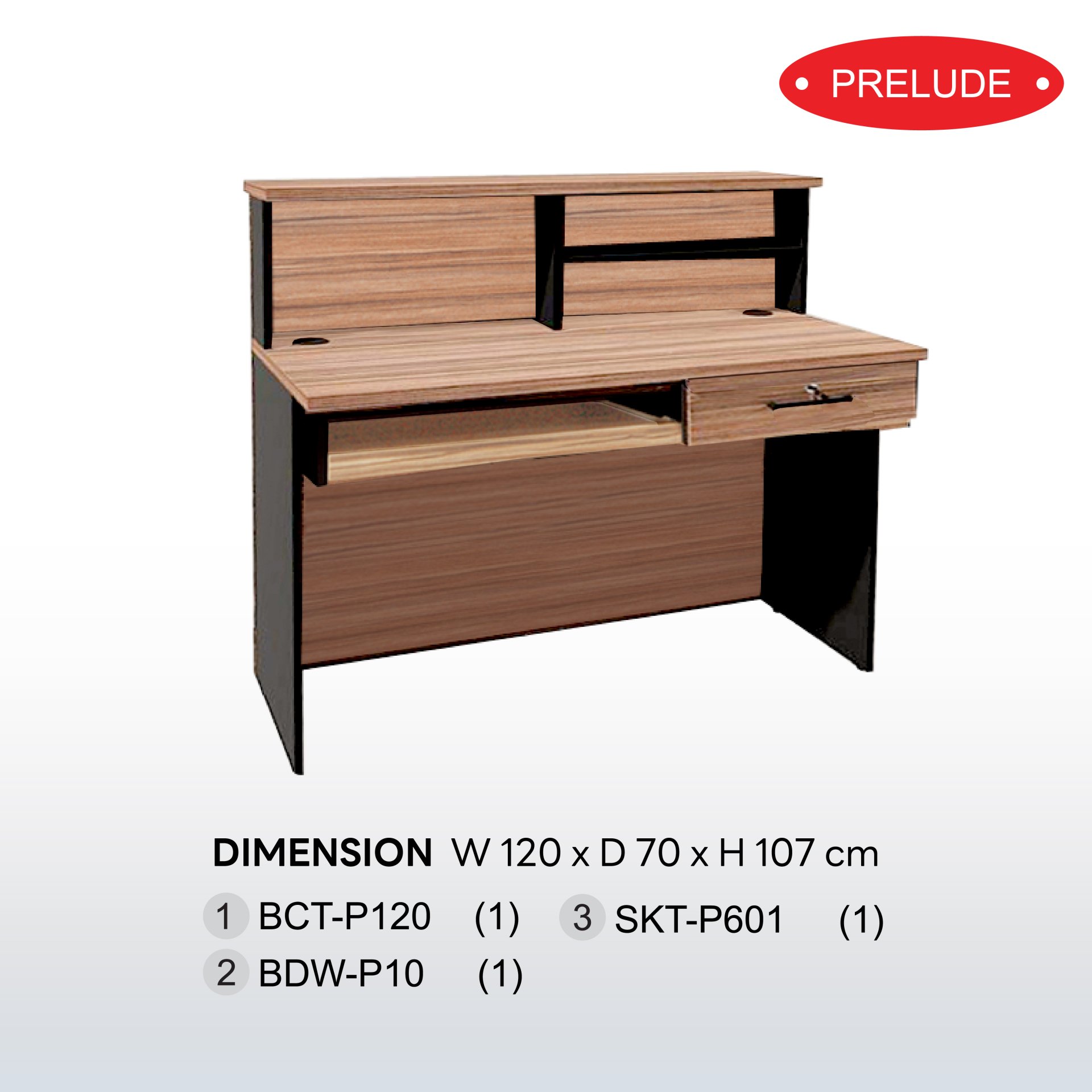 ชุดเคาน์เตอร์เดี่ยว 120 cm พร้อมลิ้นชัก และรางคีย์บอร์ด SET 4  B-Walnut