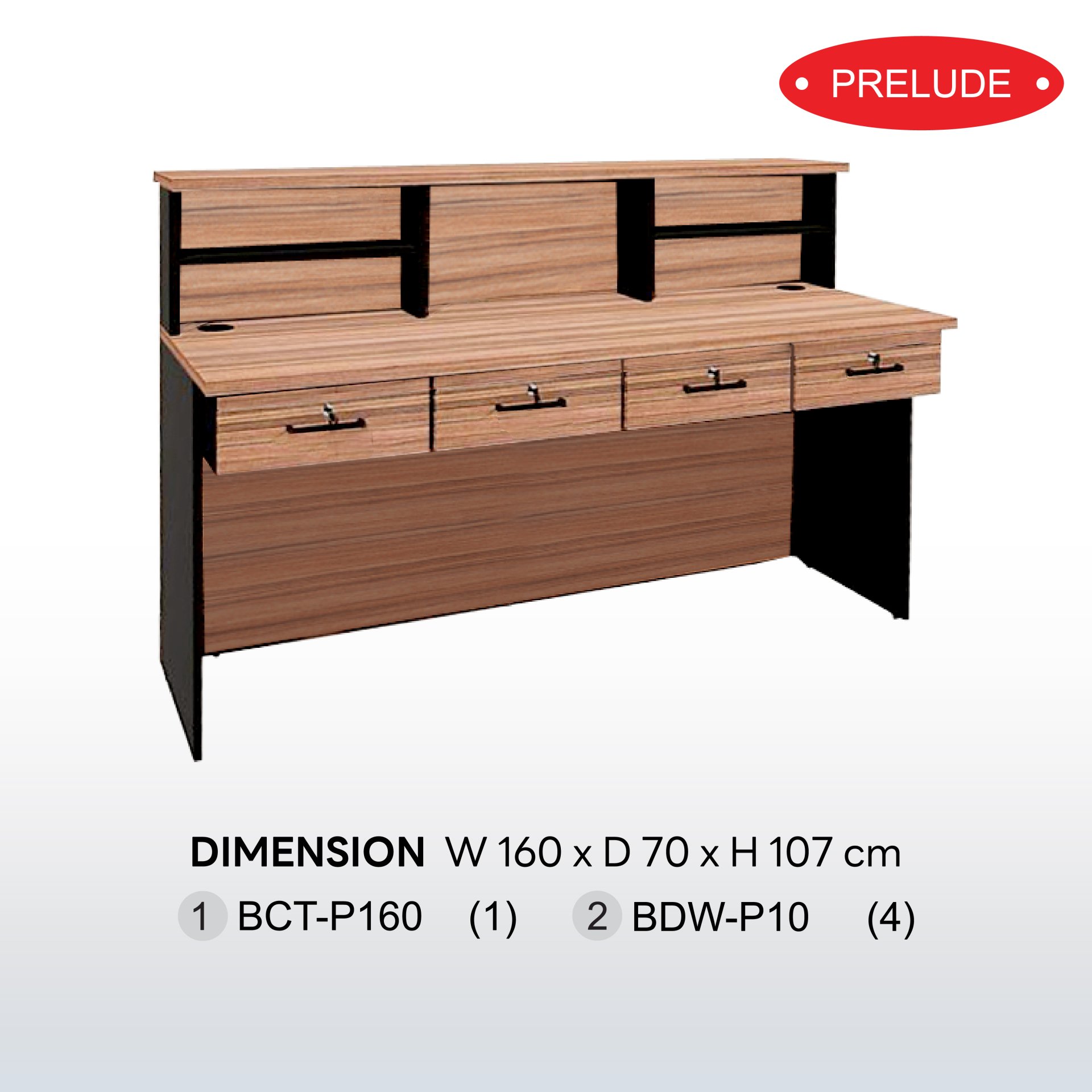 ชุดเคาน์เตอร์เดี่ยว 160 cm 4 ลิ้นชัก SET 8  B-Walnut