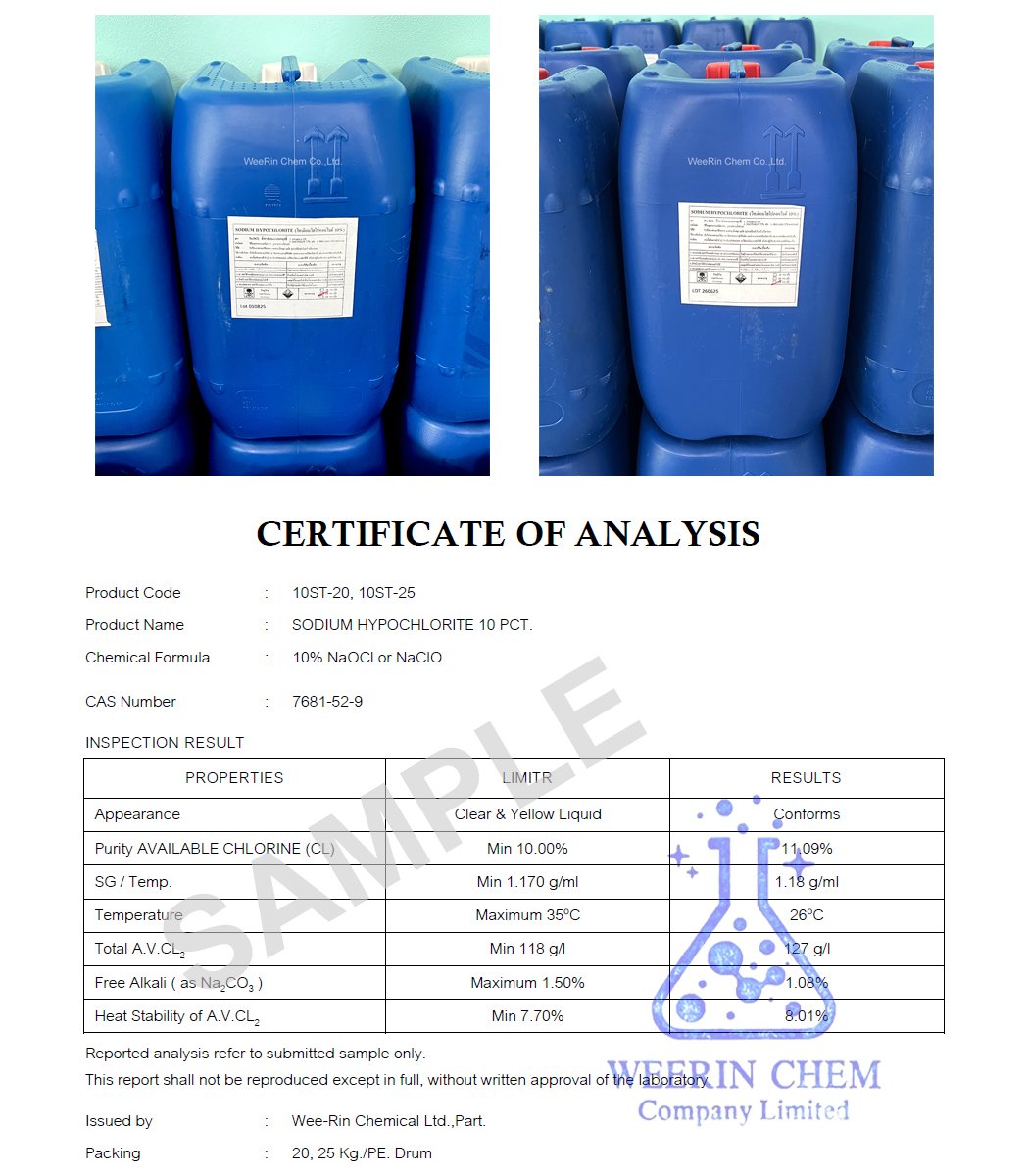 คลอรีนน้ำ 10% (Sodium Hypochlorite)