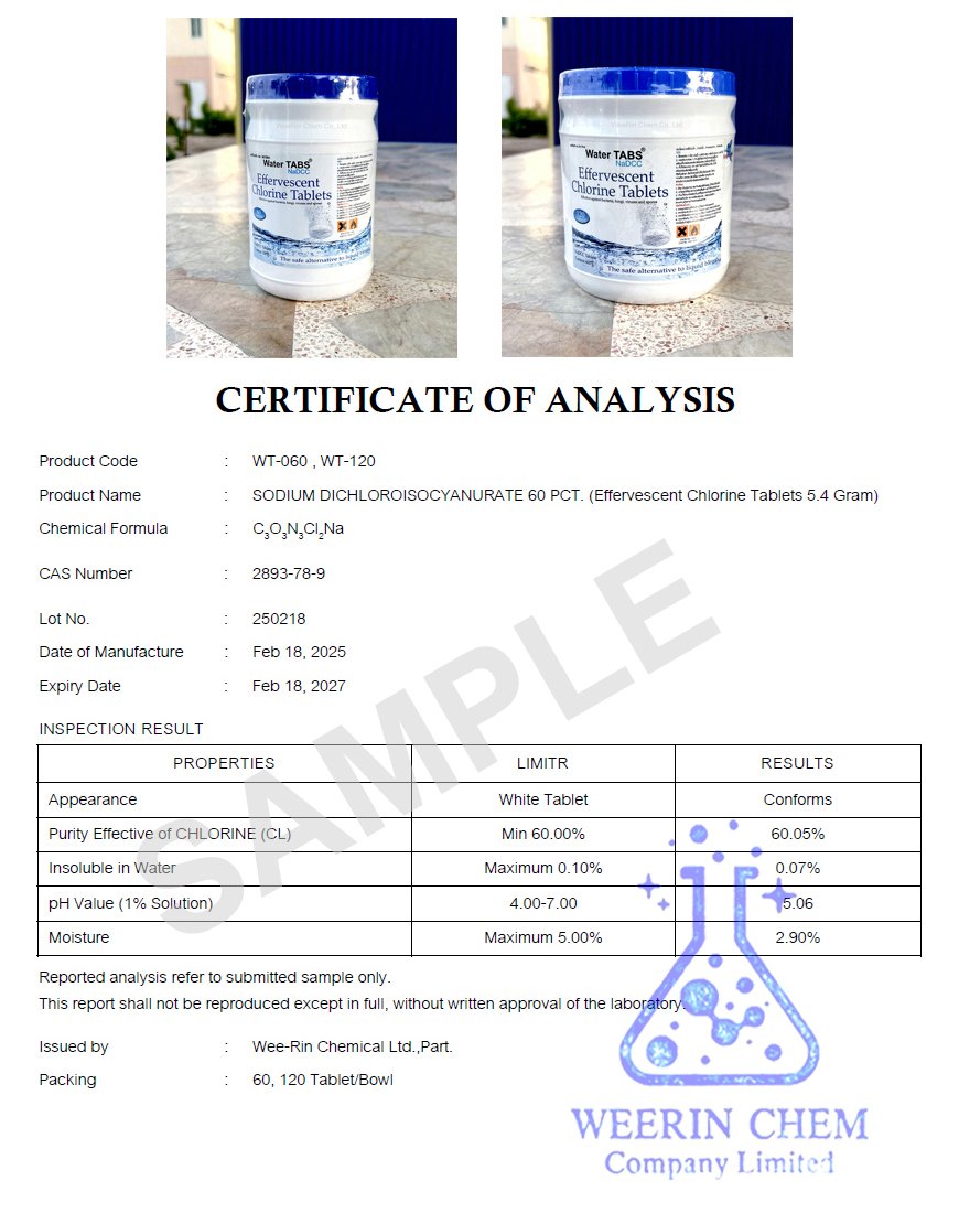 คลอรีนเม็ดฟู่ (SDIC or DCCNa) WaterTABS