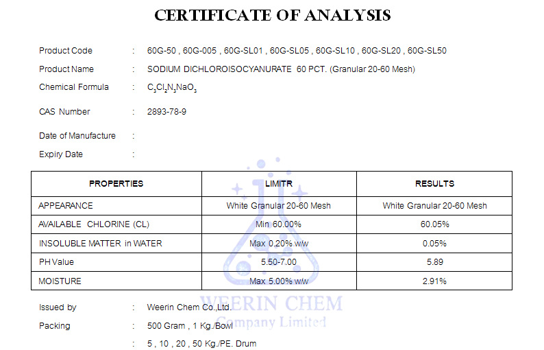 คลอรีนเกล็ด 60% (SDIC or DCCNa)