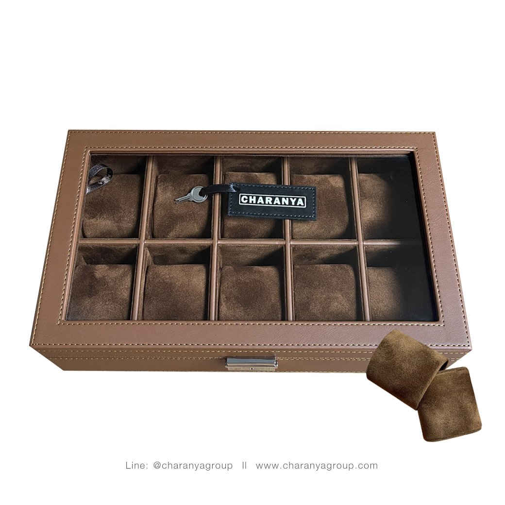 10 PIECE WATCH BOX V2 กล่องนาฬิกา 10 เรือน ใส่นาฬิกาเรือนใหญ่ได้ มีกุญแจล็อค พร้อมหมอน 2in1 รองรับสายนาฬิกาสั้นสำหรับคนข้อมือเล็ก