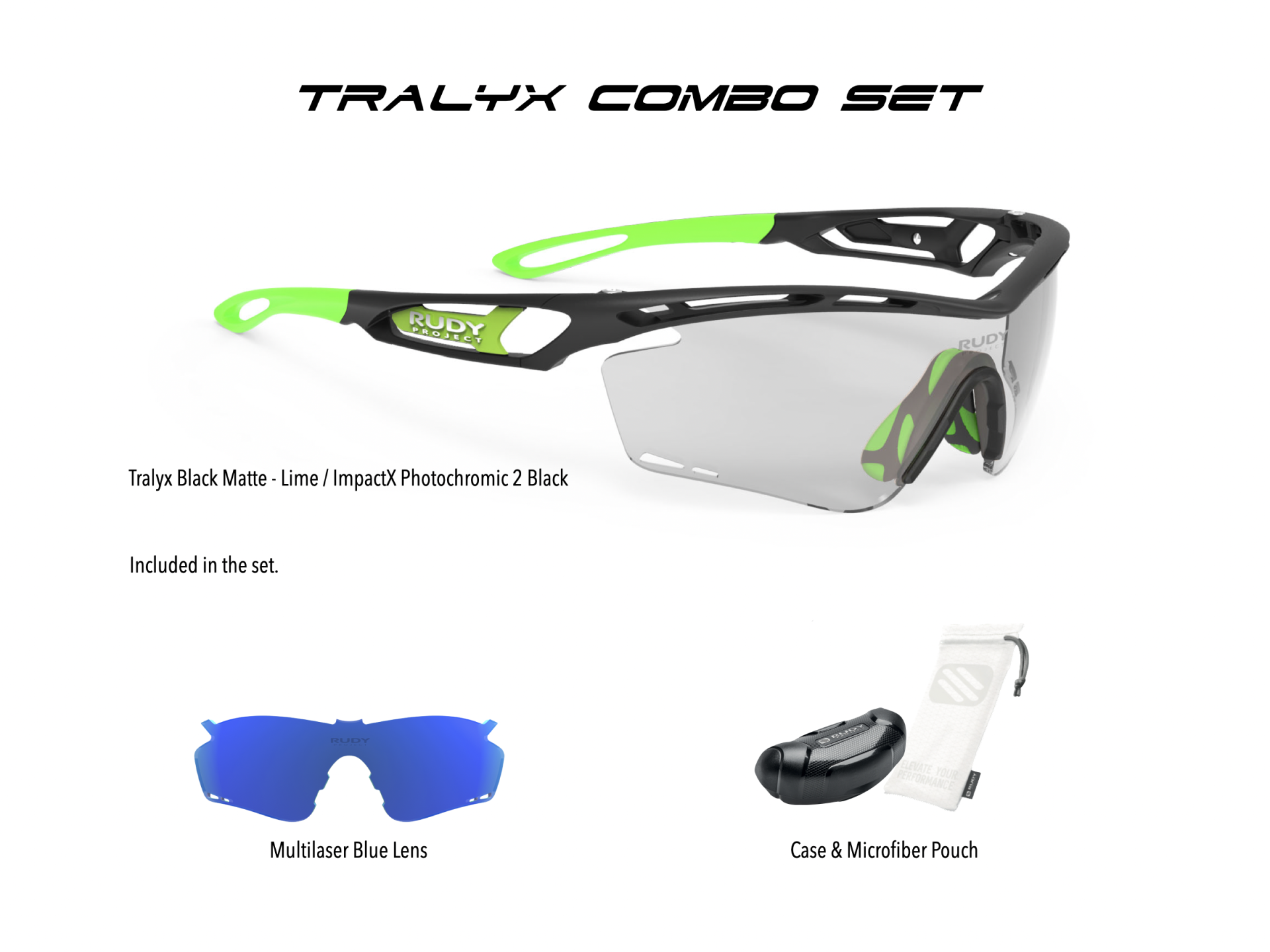 Tralyx Black Matte - Lime / ImpactX Photochromic 2 Black + Multilaser Blue Combo Set