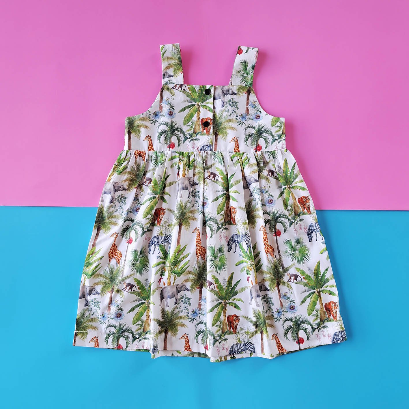 BUTTONS FRONT WHITE SAFARI DRESS 100% PRINTED COTTON*PRE-ORDER SHIP OUT 3 MARCH