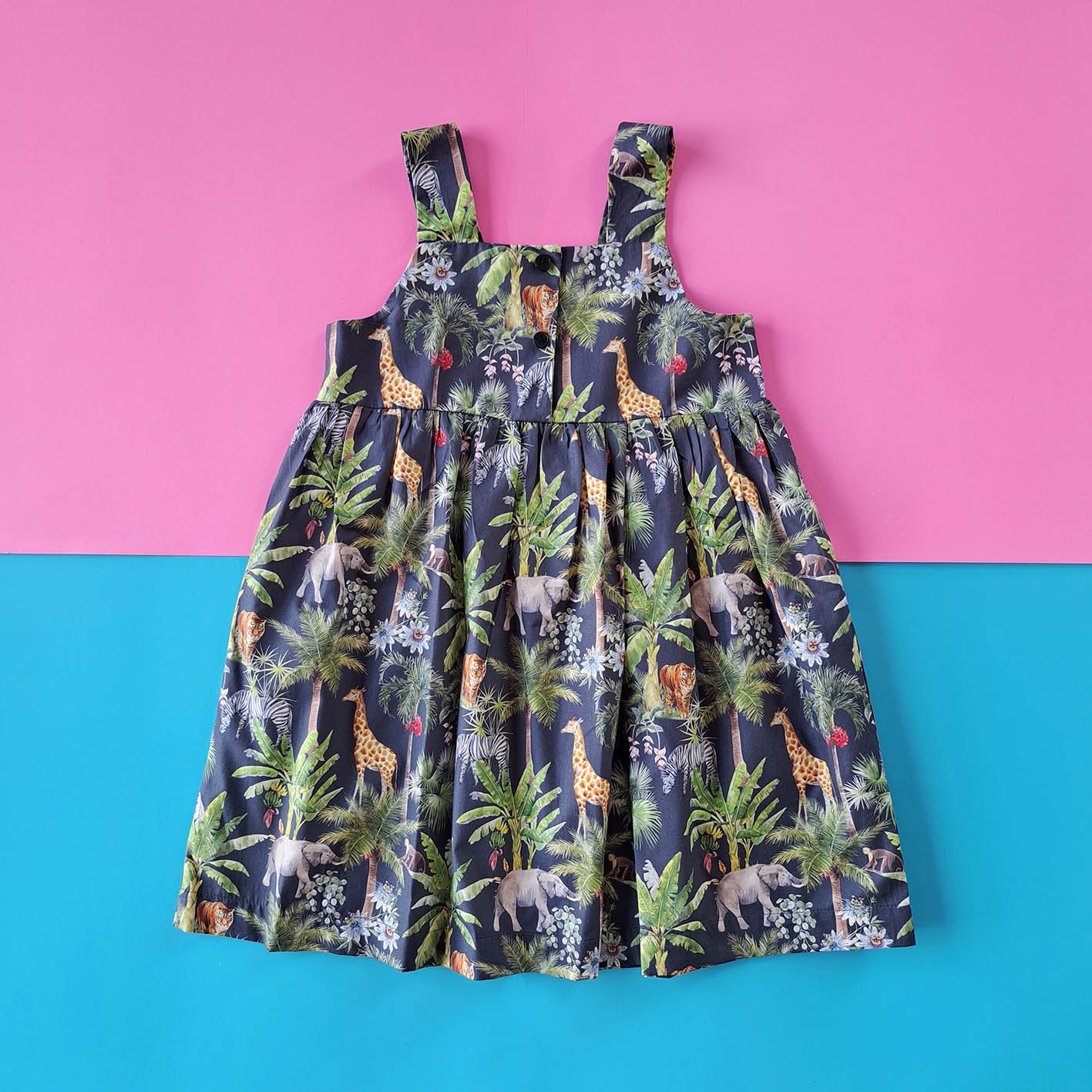 BUTTONS FRONT DARK GREY SAFARI DRESS 100% PRINTED COTTON*PRE-ORDER SHIP OUT 3 MARCH