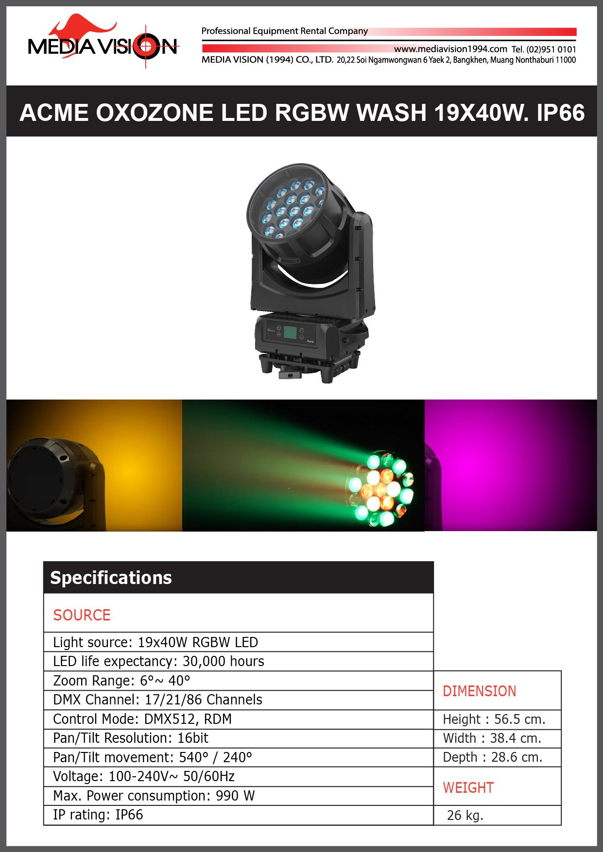ACME OXOZONE LED RGBW WASH 19x40W. IP66