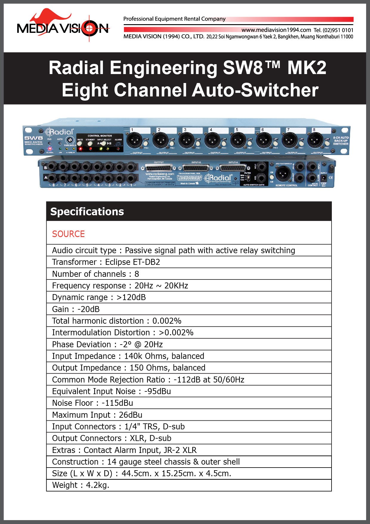 RADIAL ENGINEERING SW8 MK2 EIGHT CHANNEL AUTO-SWITHCHER