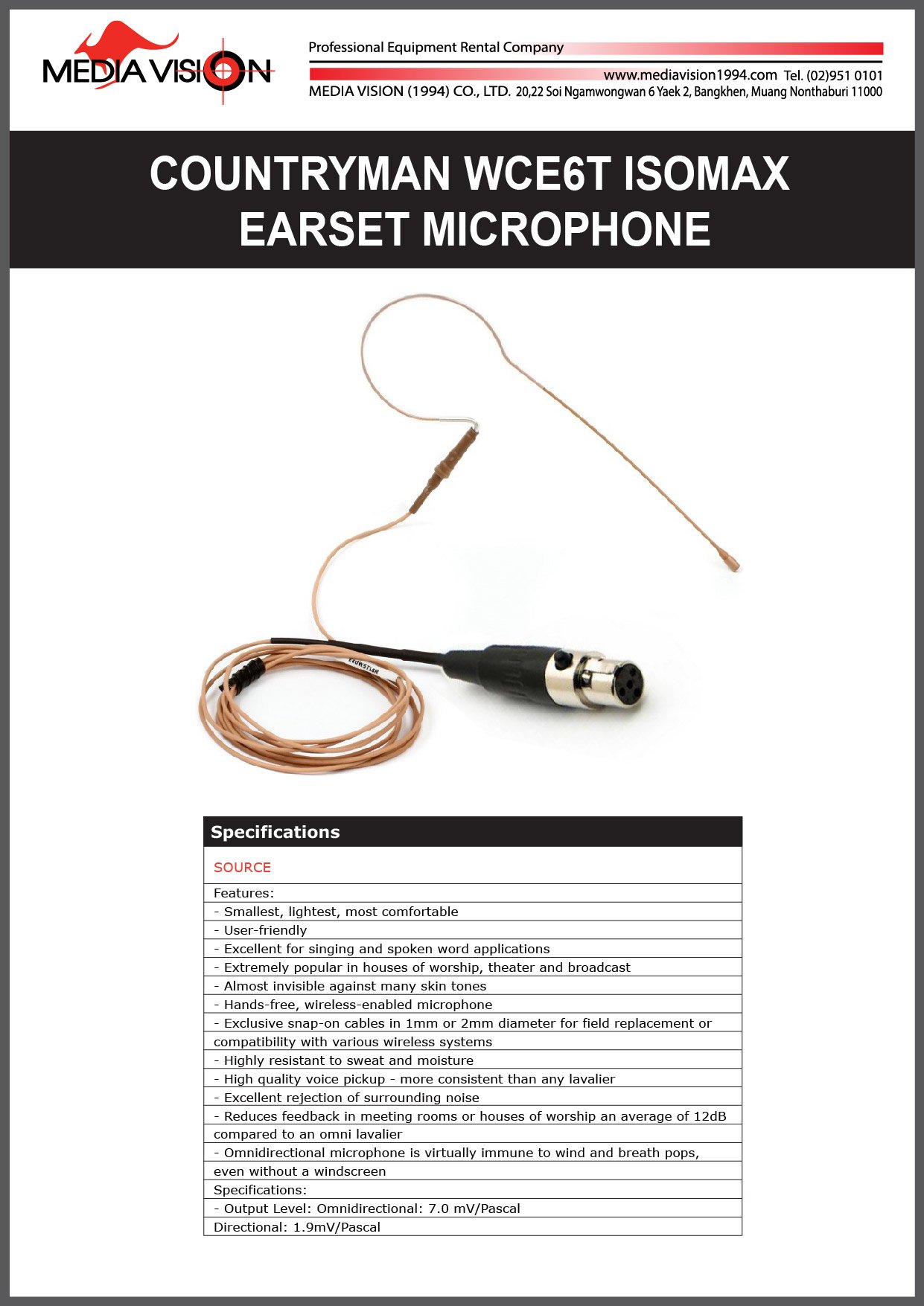 COUNTRYMAN WCE6T ISOMAX EARSET MICROPHONE