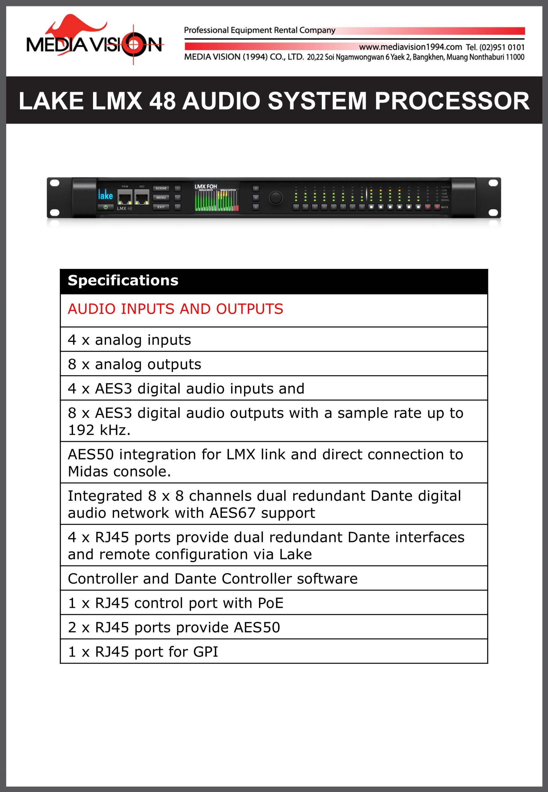 System Processor Audio LAKE LMX 48 AUDIO SYSTEM PROCESSOR