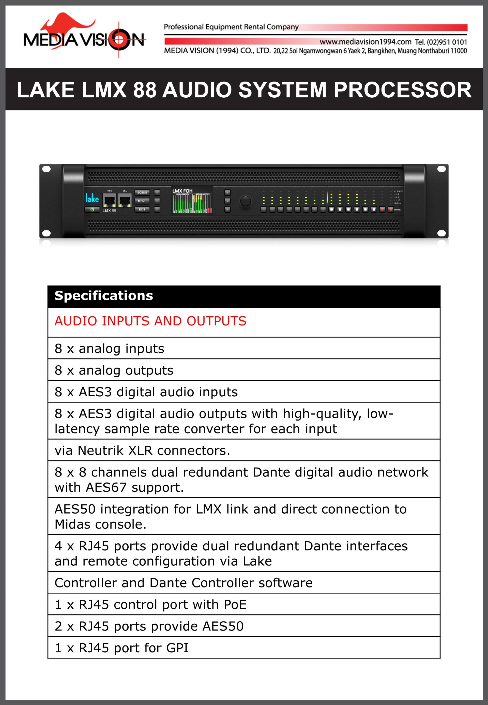 LAKE LMX 88 AUDIO SYSTEM PROCESSOR