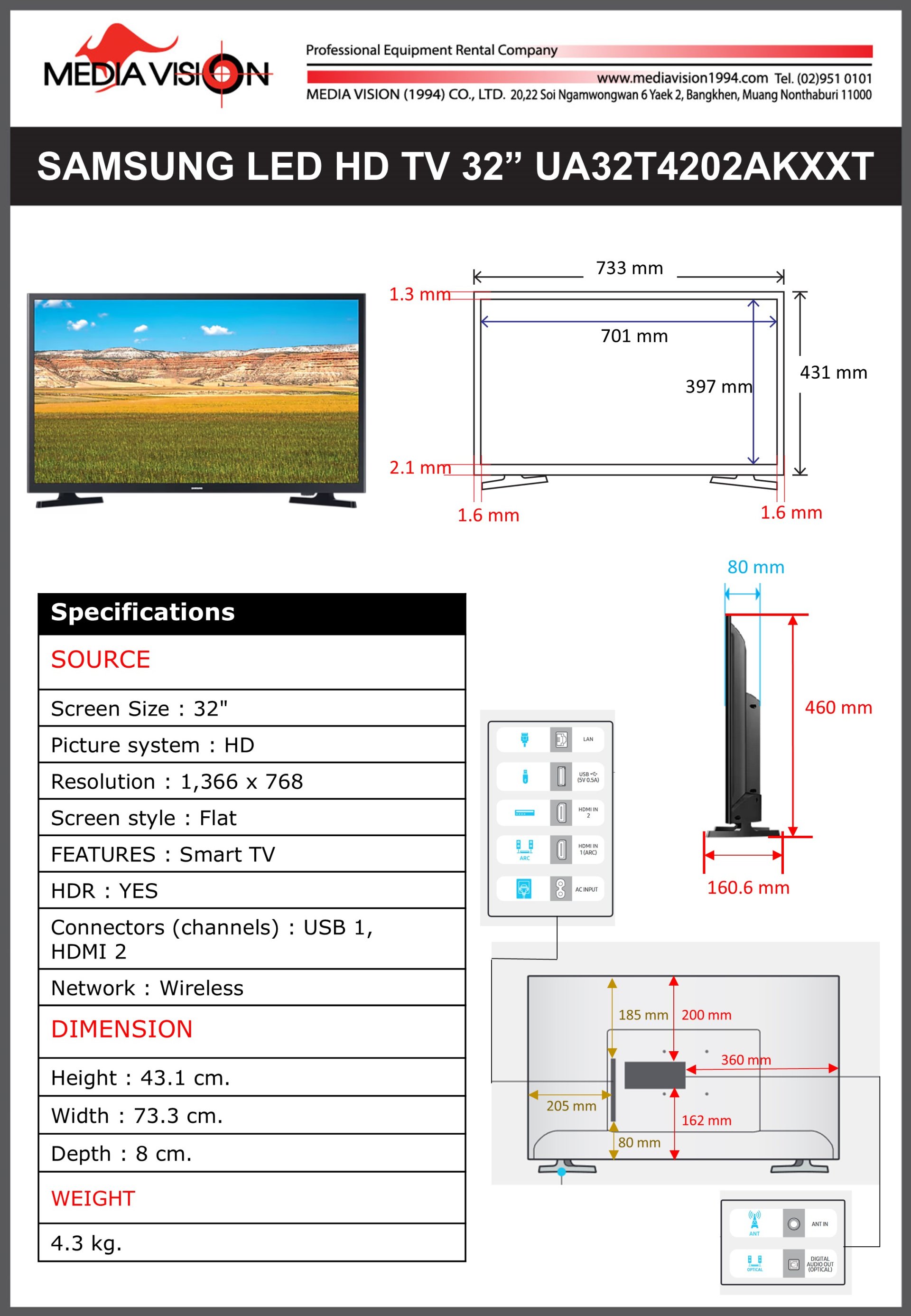 SAMSUNG LED HD TV 32 UA32T4202AKXXT