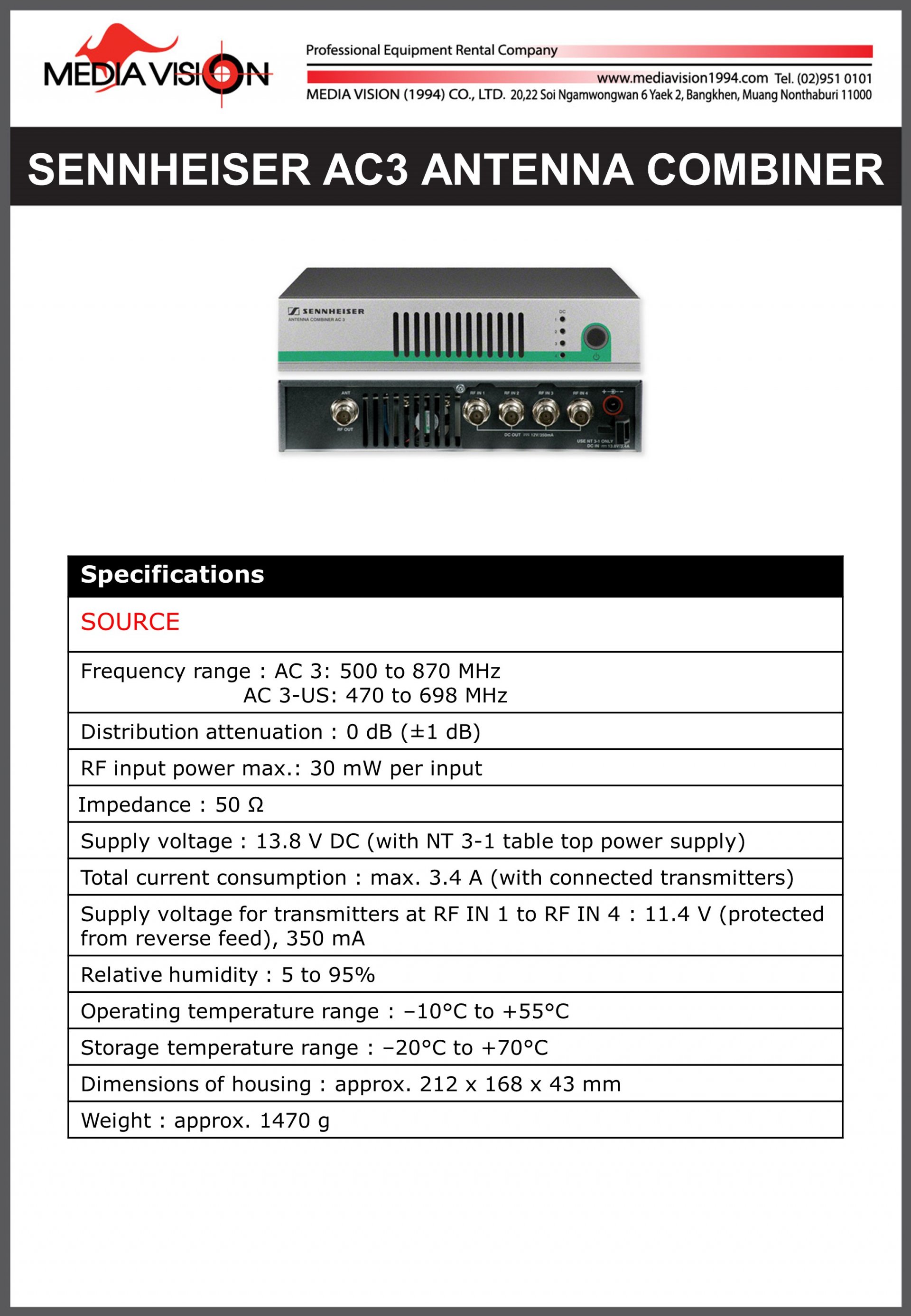 SENNHEISER AC3 ANTENNA COMBINER