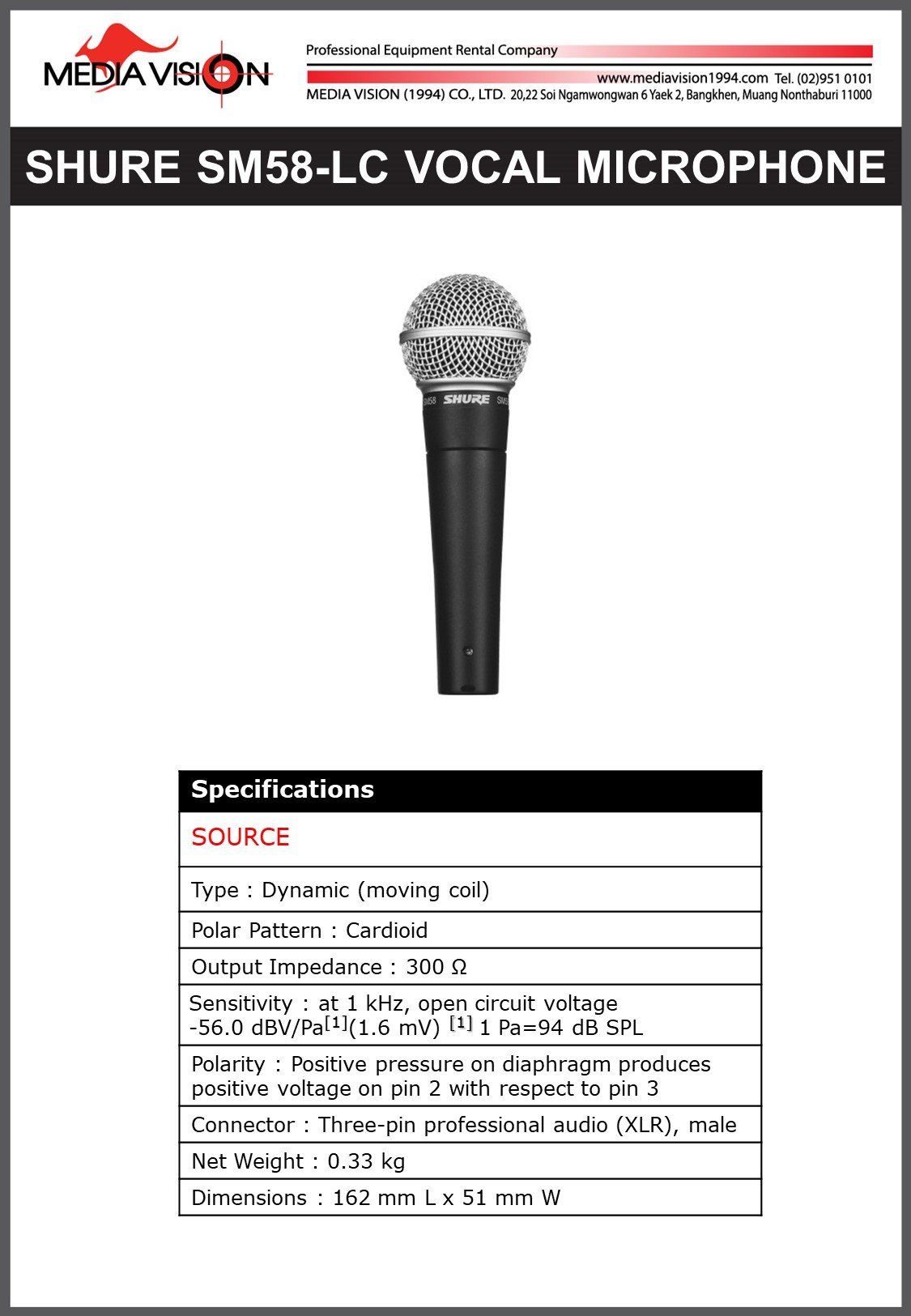 SHURE SM58-LC VOCAL MICROPHONE