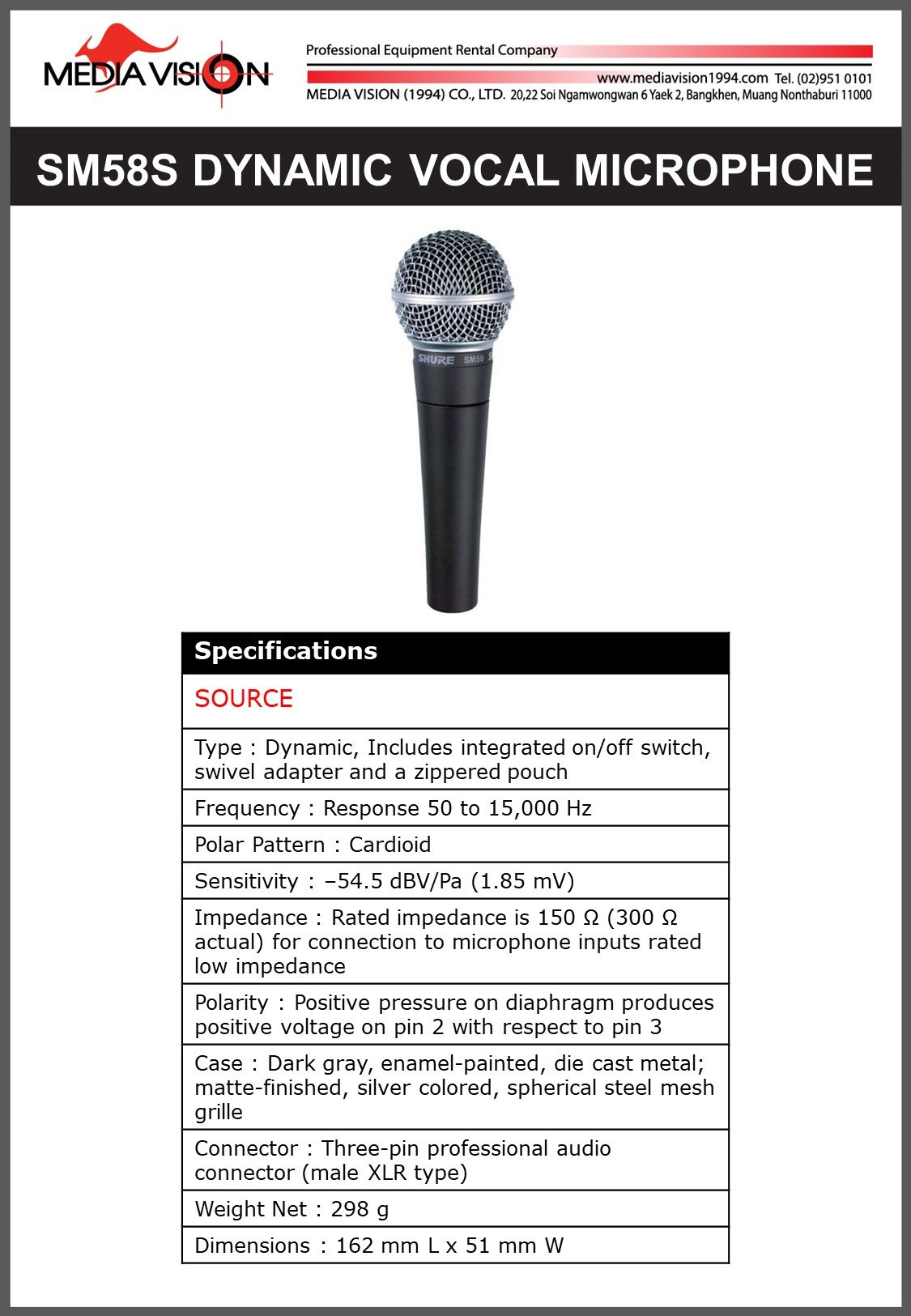 SM58S DYNAMIC VOCAL MICROPHONE