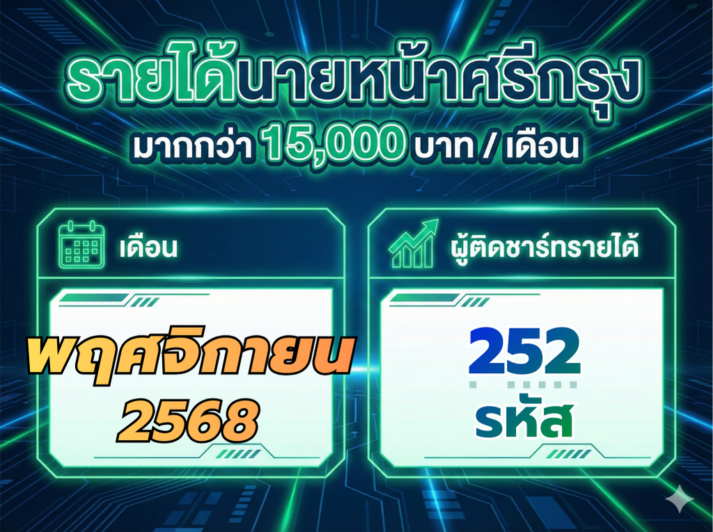 รายได้ต่อเดือนนายหน้าศรีกรุง พฤศจิกายน 2568