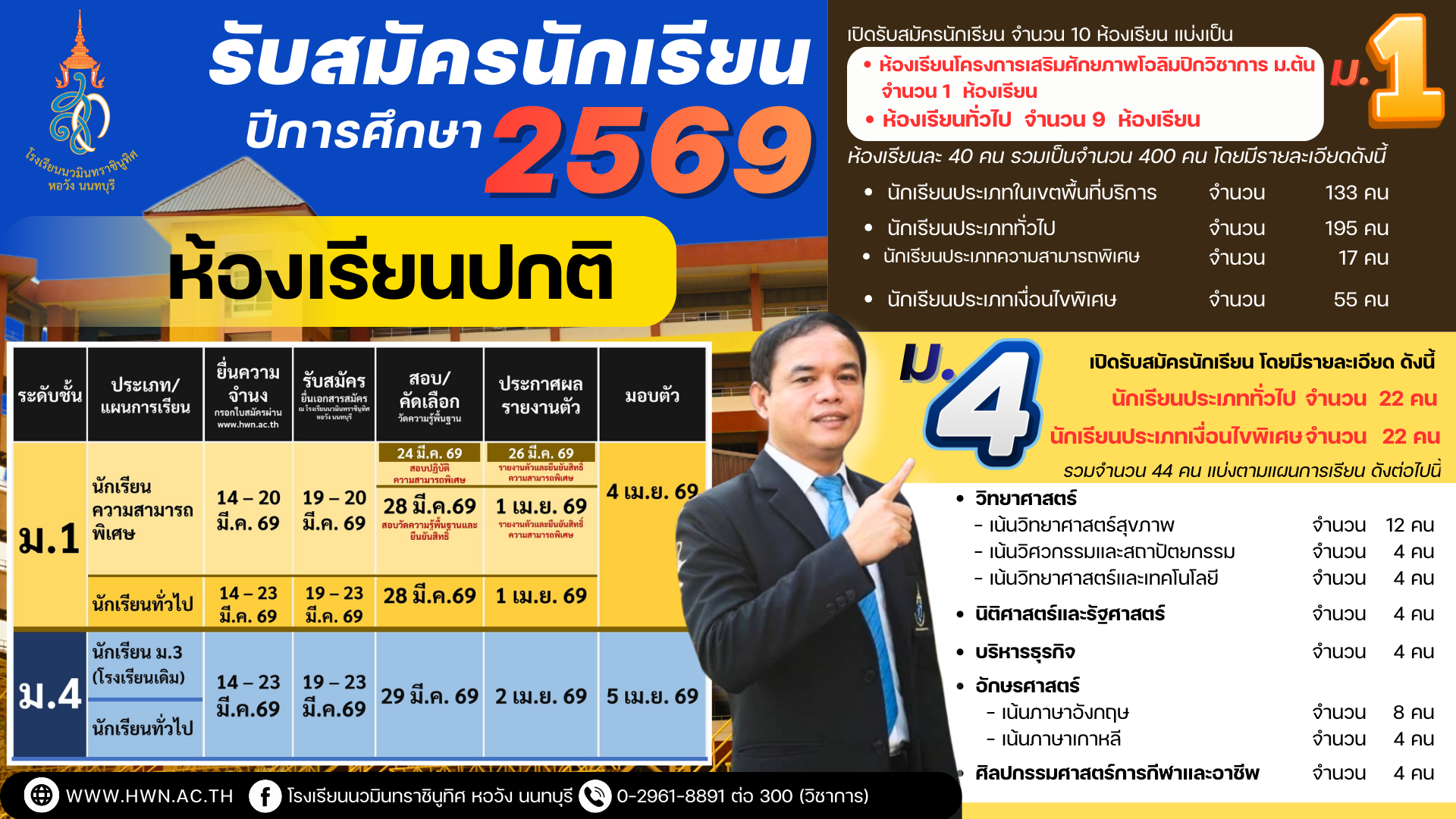 ประกาศ การรับนักเรียนชั้นมัธยมศึกษาปีที่ 1 และชั้นมัธยมศึกษาปีที่ 4 ปีการศึกษา 2569