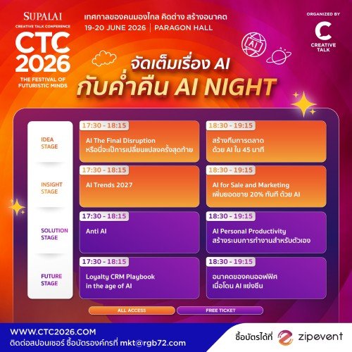 ชาว AI เตรียมวาร์ป! CTC2026 จัดหนัก รวมตัวจริงเสียงจริงบุก AI NIGHT เผยเคล็ดลับแบบไม่กั๊ก
