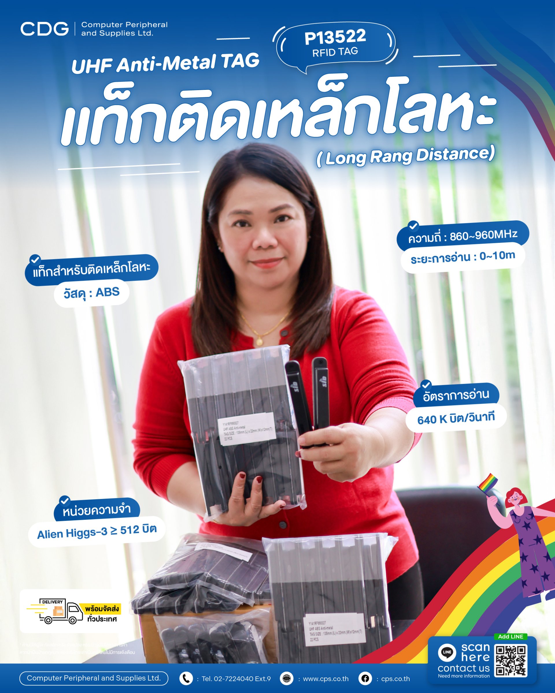 แท็กสำหรับติดเหล็กโลหะ UHF ABS Anti-Metal RFID TAG