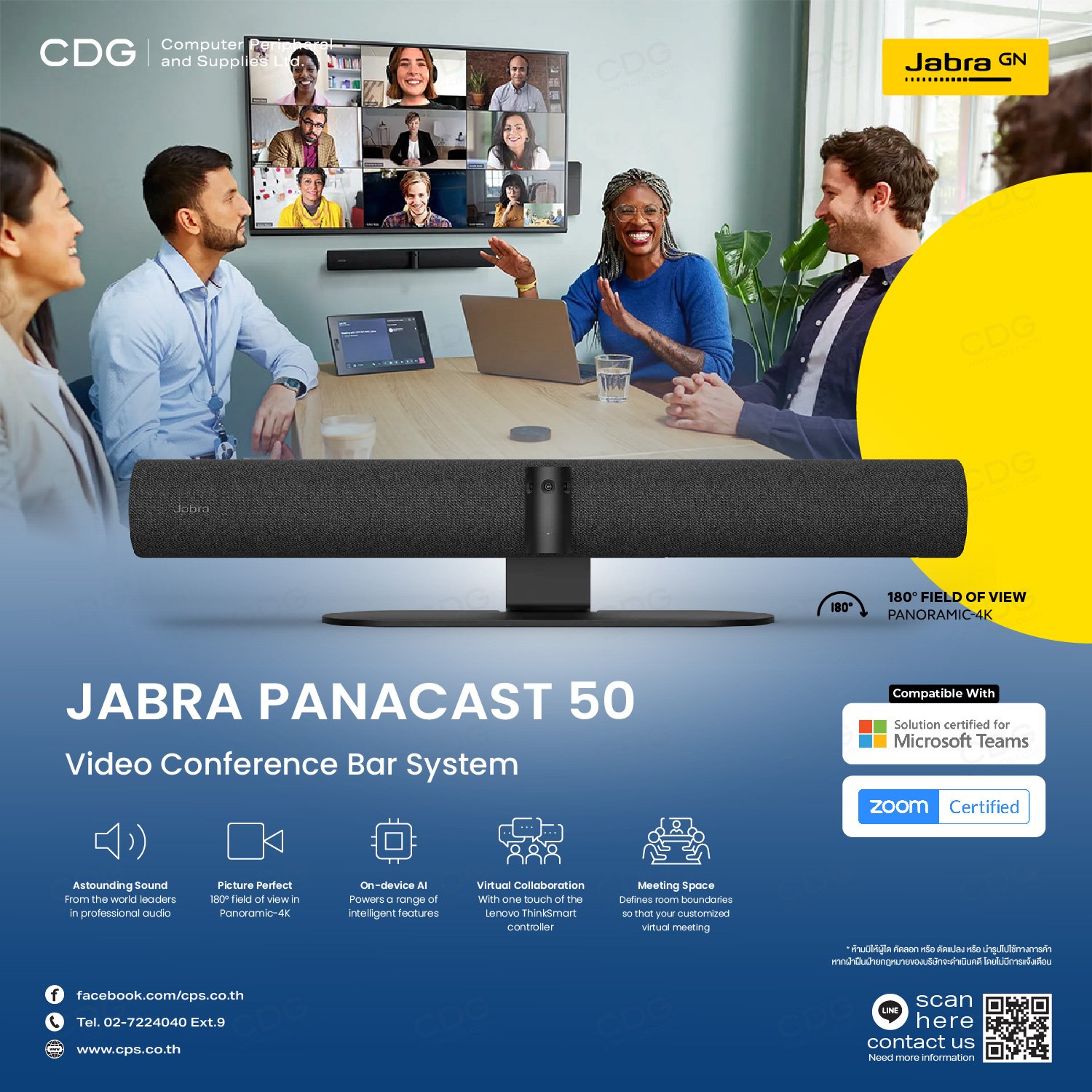 Jabra PanaCast 50, Black Panoramic 4K Video Conference Bar
